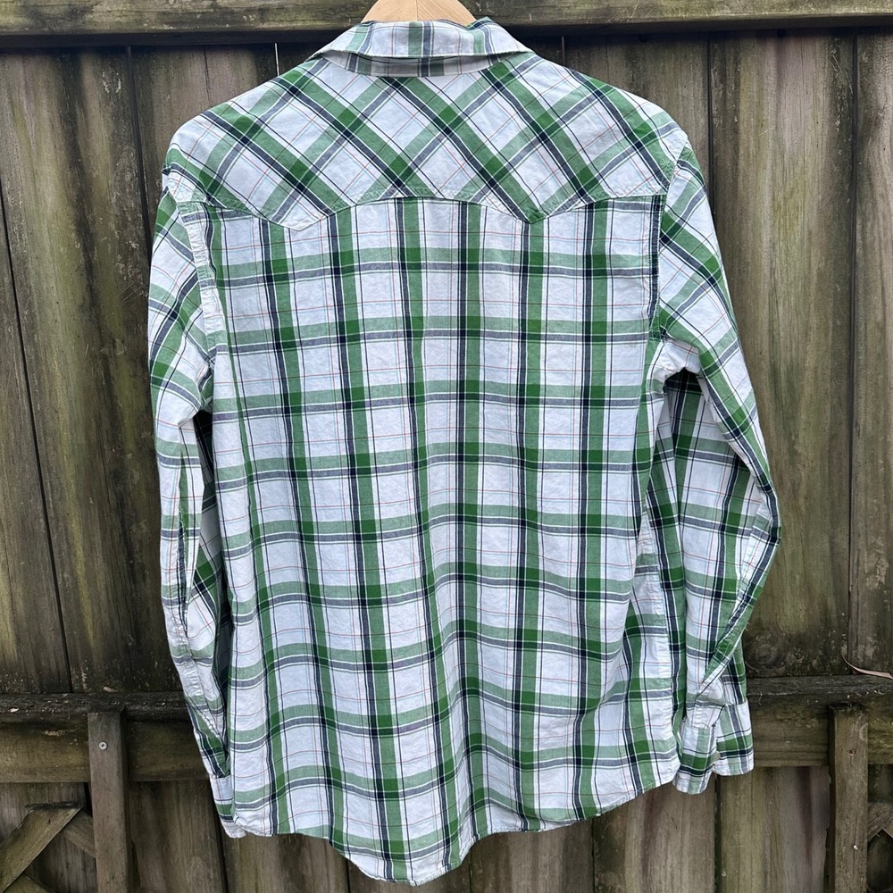 Aeropostale Plaid Western Pearl Snap Long Sleeve Shirt Green Sz Medium Retro Y2K - Picture 5 of 8